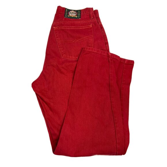 Ikeda 34X32 90s High Waisted Tapered Red Jeans Vintage Y2K Boyfriend Mom Jeans - Picture 1 of 8